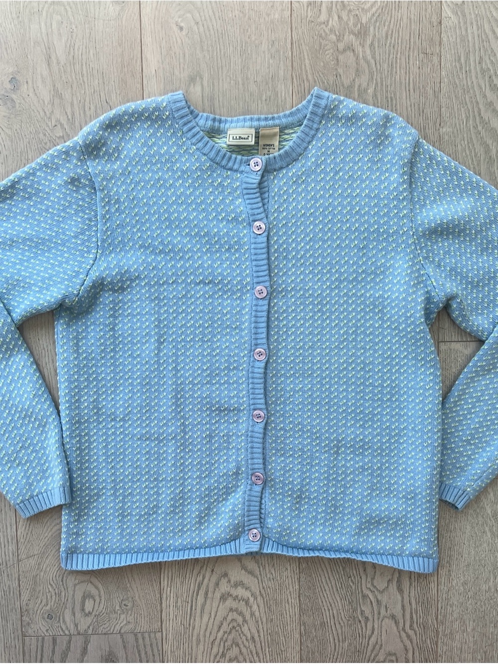 L.L. Bean Women’s Size M Bird’s Eye Knit Cotton Cardigan Sweater Blue